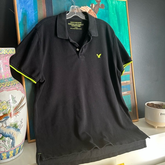 American Eagle Outfitters Black Polo with Bright Green Highlights XL - Picture 14 of 16